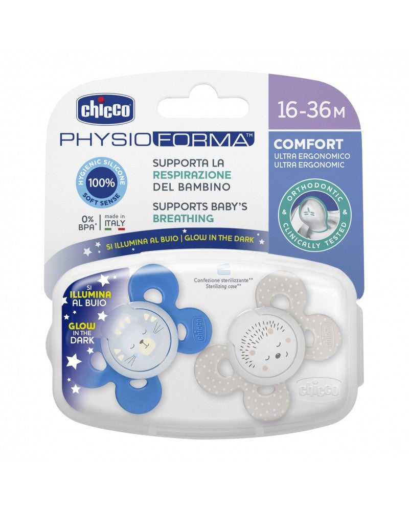 PhysioForma Comfort Succhietto in Silicone Luminescente al Buio 16-36 mesi 2 pezzi